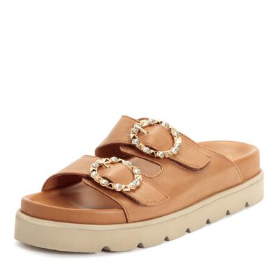 Pantolette TAMARIS, Damen, Gr. 37, Synthetik, braun (cognac), Leder, Schuhe Pantolette, Sommerschuh mit schmuckbesetzten, verstellbaren Schnallen
