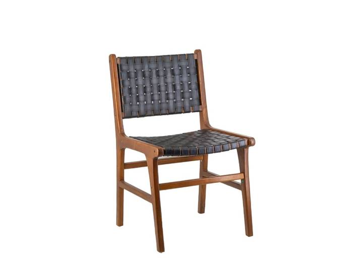 Chaise en teck et cuir marron et noir