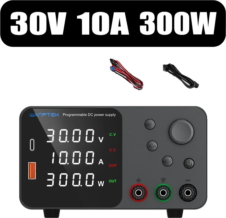 Wanptek DC-voeding W-TPS3010, instelbare spanning tot 120V en stroom tot 10A, zwart