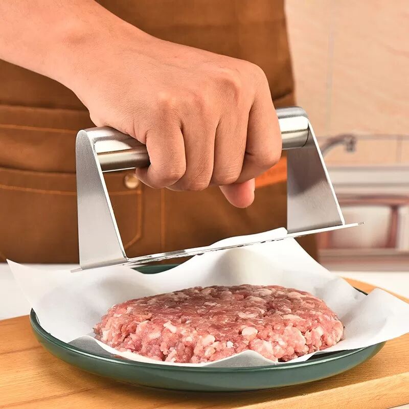 INF Presse à Burger Manuelle Carrée en Acier Inoxydable - Hachoir à Viande Portable pour Barbecue & Plaque de Cuisson