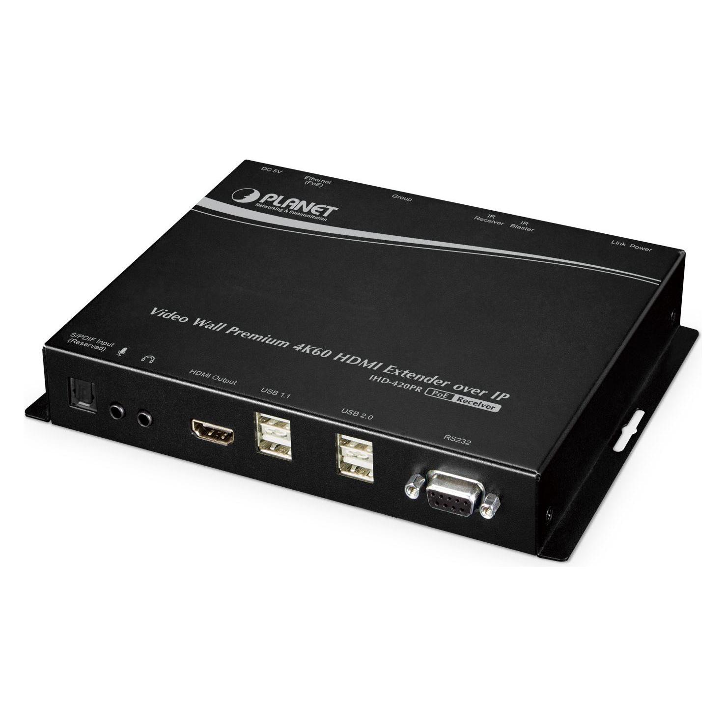 Planet Video Wall 4K/60 HDMI & USB over IP Reciever mit PoE (IHD-420PR)