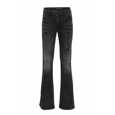 Bootcut-Jeans CIPO & BAXX "WD535", Damen, Gr. W28/L34, Länge 34, schwarz (anthrazit), bootcut fit, Jeans, im Used Look