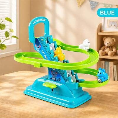 JoyToys Interactive Cat And Mouse Track Toy Climbing Stairs Puzzle For Toddlers And Preschool Kids blue