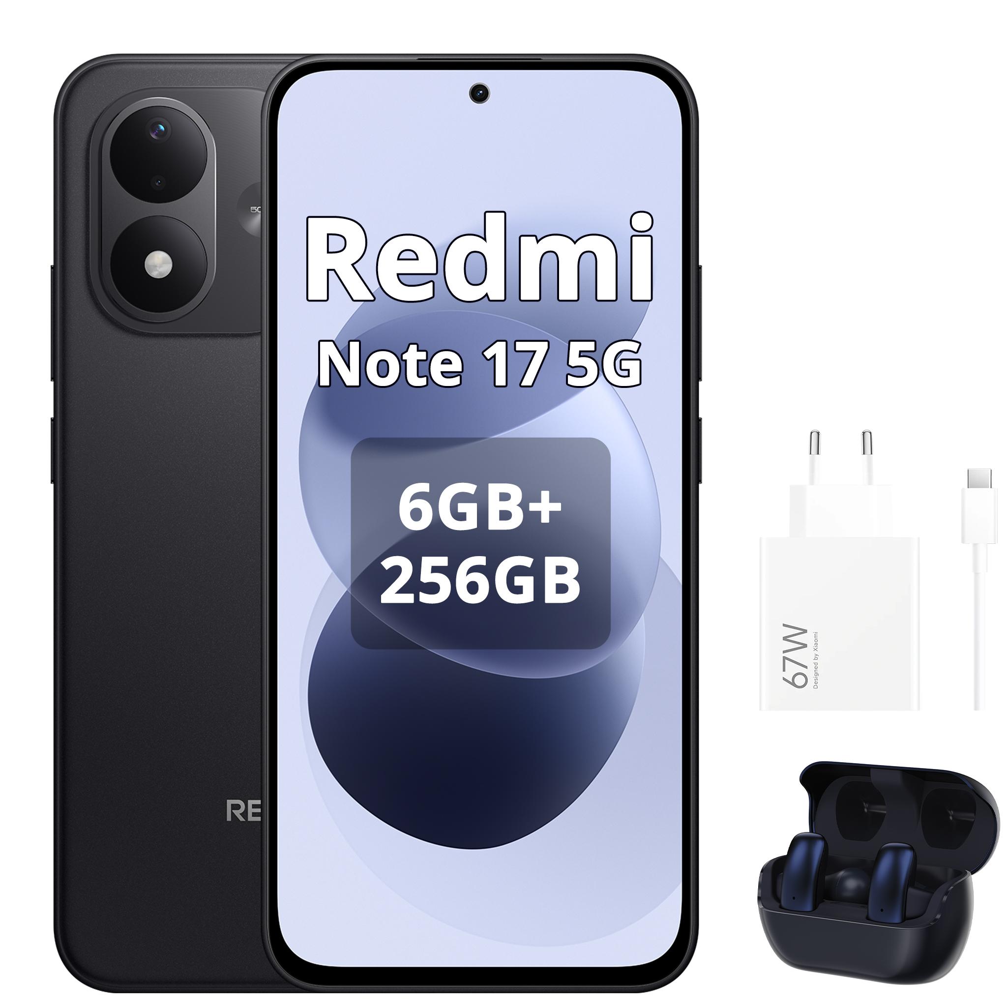 Xiaomi REDMI Note 17 5G Smartphone 6GB/256GB Schwarz (Inklusive 67-W-Ladegerät und Bluetooth-Kopfhörern)