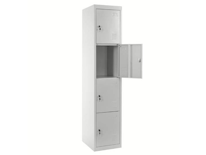 Caisson a tiroirs casier rangement bureau quatre portes verrouillables 180x38x45cm en metal gris 04_0001650