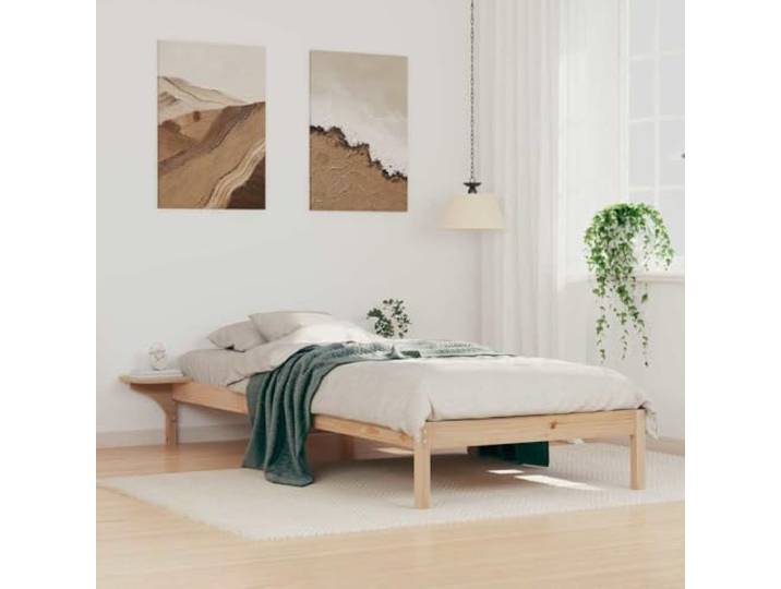 Bettgestell mit Nachttischen Natur 100 x 210 cm Massives Kiefernholz, Plattformdesign, integrierte Ablagen, robuste Konstruktion, pflegeleichte Oberfläche