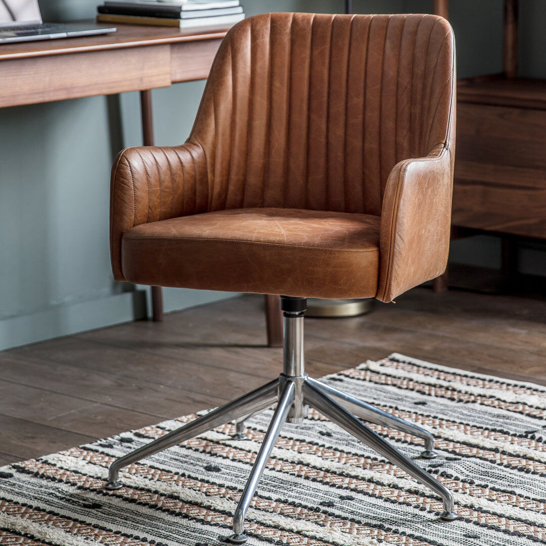 Trent Austin Design Yountville Genuine Leather Office Chair Brown 85.5cm H X 64cm W X 61.5cm D