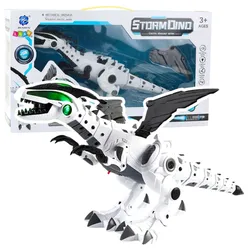 Batteriebetriebener Dinosaurier-Roboter mit beweglichen Flügeln, Lichtern, Sound, weiß