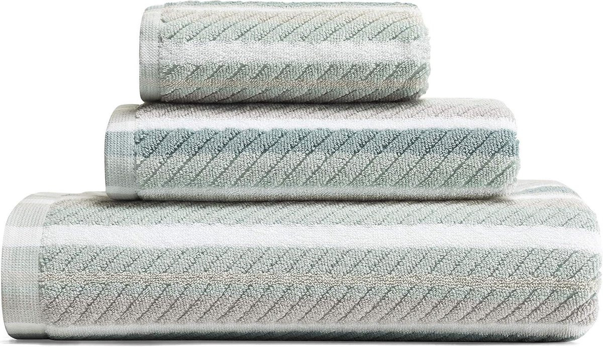 Set van 3 blauw gestreepte badhanddoeken voor volwassenen, OEKO-TEX gecertificeerd