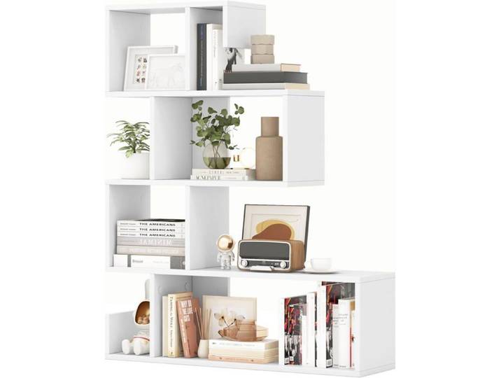 COSTWAY Bibliothèque Ouvert à 5 Niveaux Forme de S Kits Anti-renversement Etagère Rangement Autoportant Décorative Blanc