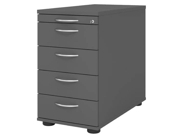 bümö Schreibtisch Schrank abschließbar, Schubladenschrank Holz in Graphit, Container mit Schubladen - Schubladen Schrank Büro, Schreibtisch Container od. Schreibtisch Kommode mit Bogengriffe