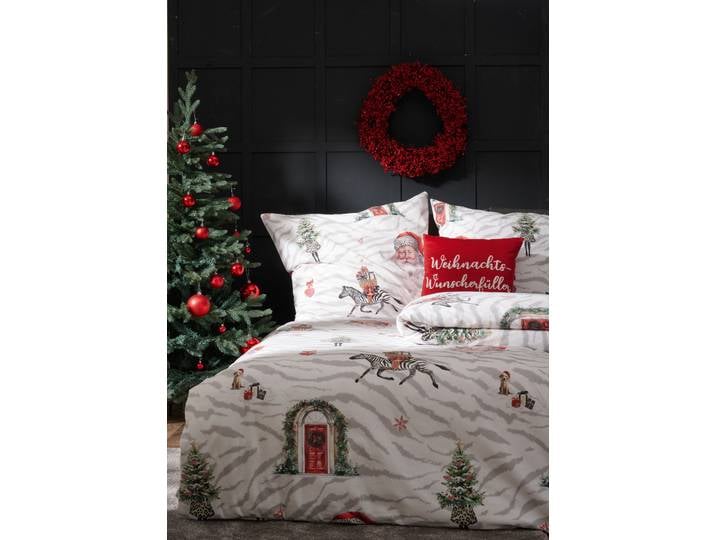 Bettwäsche APELT Michel Flanell , weiss (weiß, rot,), B/L: 135cm x 200cm, 1 Stk., 1 Stk., Flanell, B/L: 80cm x 80cm, 2, Flanell, Bezug: 100% Baumwolle, Bettwäsche, Bettwäsche, Bettwäsche-Set mit Reissverschluss, Flanell, Digitaldruck
