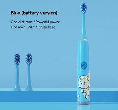 Uplift Essentials Rechargeable Colorful Cartoon Sonic Electric Toothbrush For Kids With Replacement Heads blue
