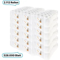 Toilettenpapierrollen, 2-lagig, 2112 Rollen, 528.000 Blatt gesamt, 250 Blatt /Rolle, Recyclingpapier, CIL- les Tissue, Series H