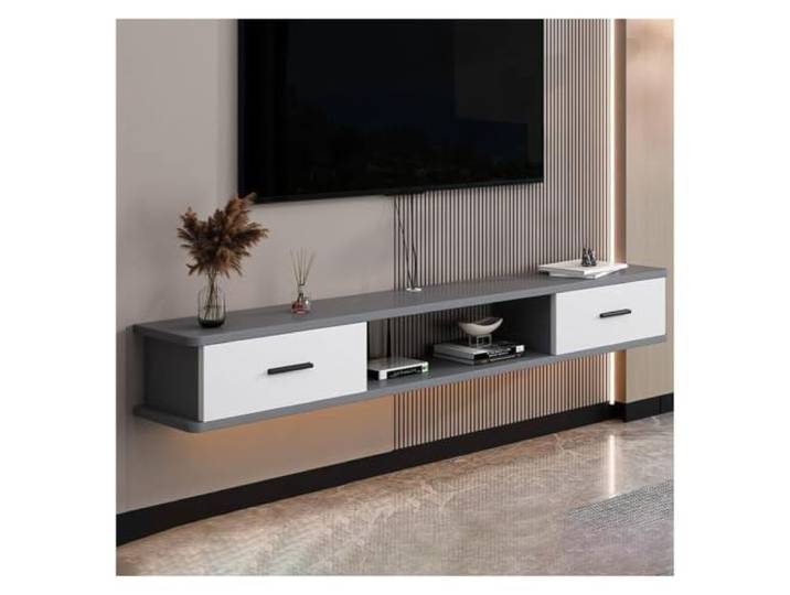 JUSKAQZYI Platzsparender wandmontierter TV-Ständer For kleine Wohnzimmer, moderner Aufbewahrungsschrank, große Regale lowboard