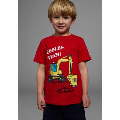 T-Shirt KIDSWORLD "Mit Bagger-Druck", Jungen, Gr. 104/110, rot, Single Jersey, Obermaterial: 100% Baumwolle, bedruckt, Basic, Shirts T-Shirt, Kurzarm, mit peppigem Druck, mit Rippbündchen am Ausschnitt