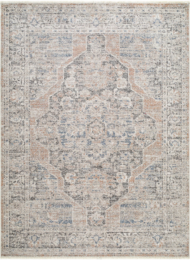 Marlow Home Co. Galey Alix x Livabliss Maria Elena IV-Vintage Brown Blue Beige Traditional Vintage Boho Fringe Living Dining Bedroom Rug Dark Brown, Oatmeal, Brown, Dark Blue, Ivory Rectangle 160 x 213 cm