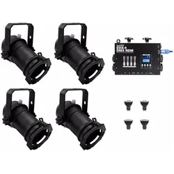 Eurolite Set 4x PAR-16 Spot sw dim2warm + EDX-4 DMX RDM LED-Dimmerpack (5 W, LED), Scheinwerfer, Schwarz