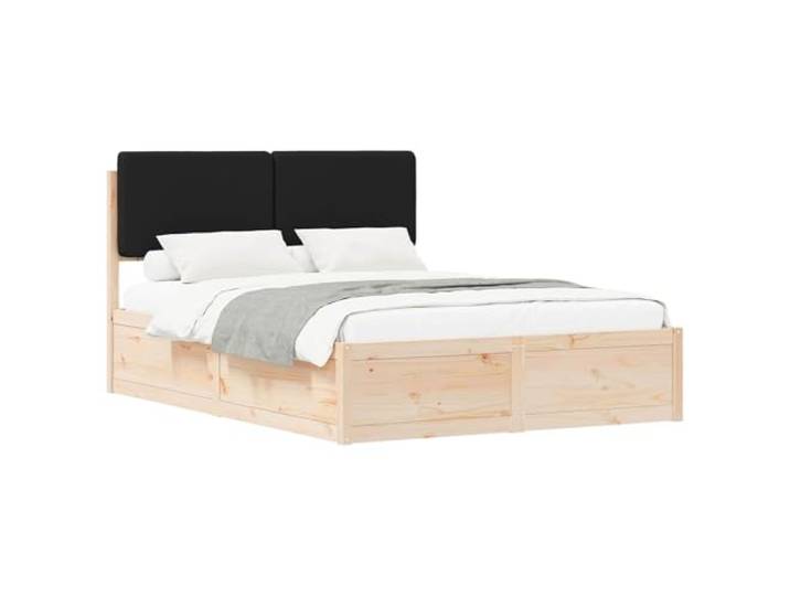 SDWEHBJ Bettgestell 135x190 cm mit Gepolstertem Kopfteil, Massivholz Kiefer, Schwarz, 195,5 x 140,5 x 93 cm, Ohne Boxspring