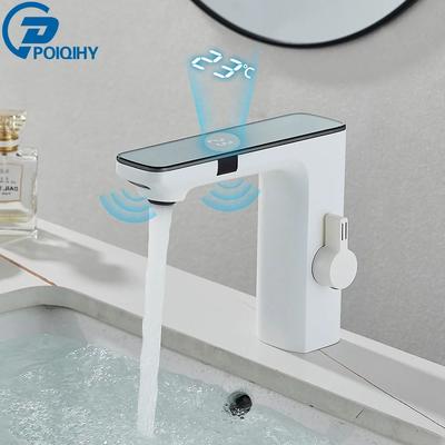 Inspired Finds Smart Sensor Touchless Basin Faucet With Digital Temperature Display brushed Grey