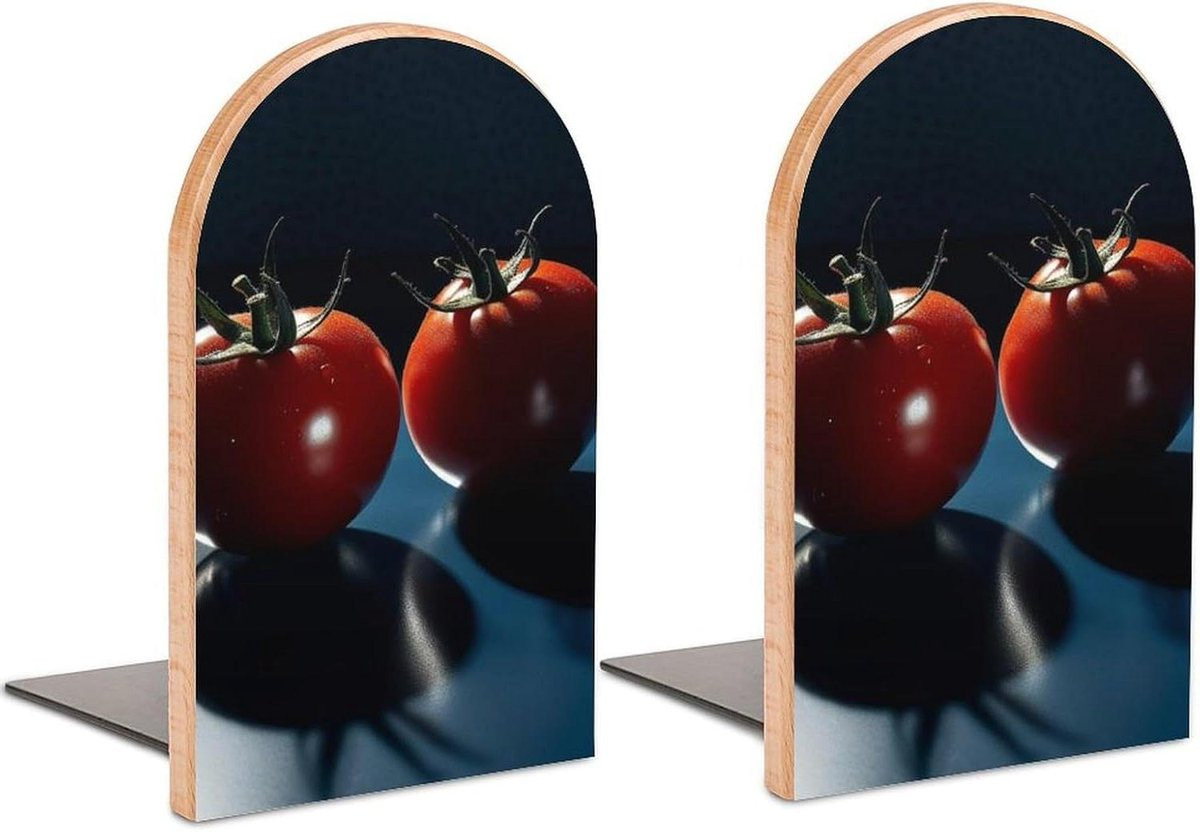 Handgemaakte houten boekenklemmen met tomaat decoratie, 1 paar antislip boekensteunen voor zware boeken en planken
