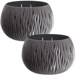 WellHome - Set von 2 Pflanztöpfen 2,3L Bowl Sandy Ø23,8 cm/Stück in Anthrazit