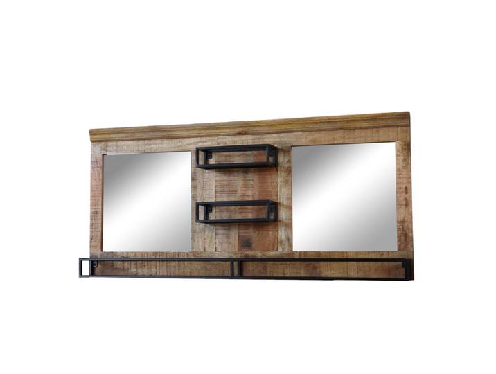 Badspiegel VODICE mit Ablage massiv Mangoholz Industrial Design Vintage 150x70cm