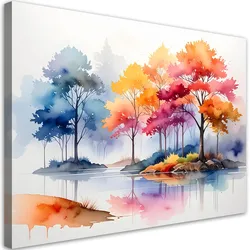 BILD auf Leinwand, Farbige Waldlandschaft in Pastellfarben