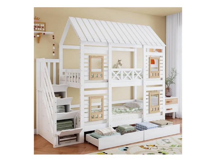 LuxusKollektion Hausbett Hochbett Etagenbett Dach & Schubladen