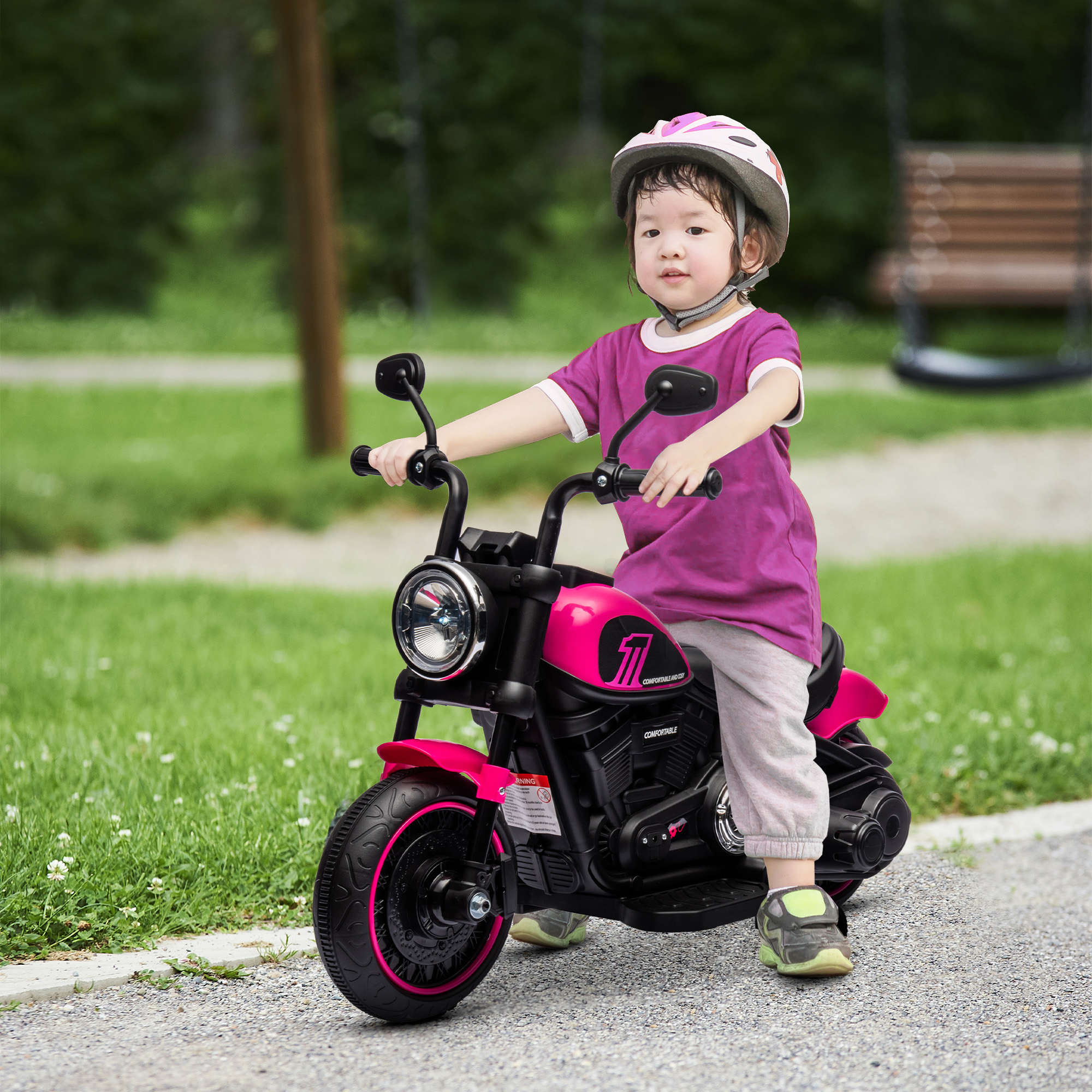 Homcom Moto Elettrica per Bambini 18-36 Mesi con Rotelle e Fanale, 76x42x57 cm, Rosa e Nero Aosom