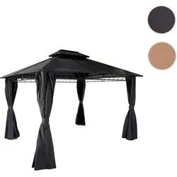 Hardtop Pergola HWC-M81, Pavillon, Aluminium Dachstreben 7cm-Stahlgestell mit Seitenwand und Moskitonetz 3,6x3m ~ grau