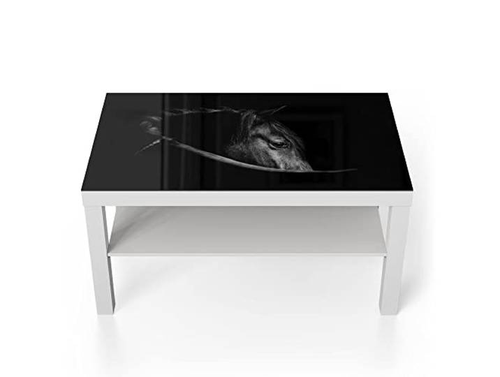 DEQORI Glastisch weiß groß 90x50 cm Motiv Schönes Pferd im Profil ausgefallener Beistelltisch aus Glas Hochglanz Couchtisch fürs Wohnzimmer moderner Couch Tisch mit Design