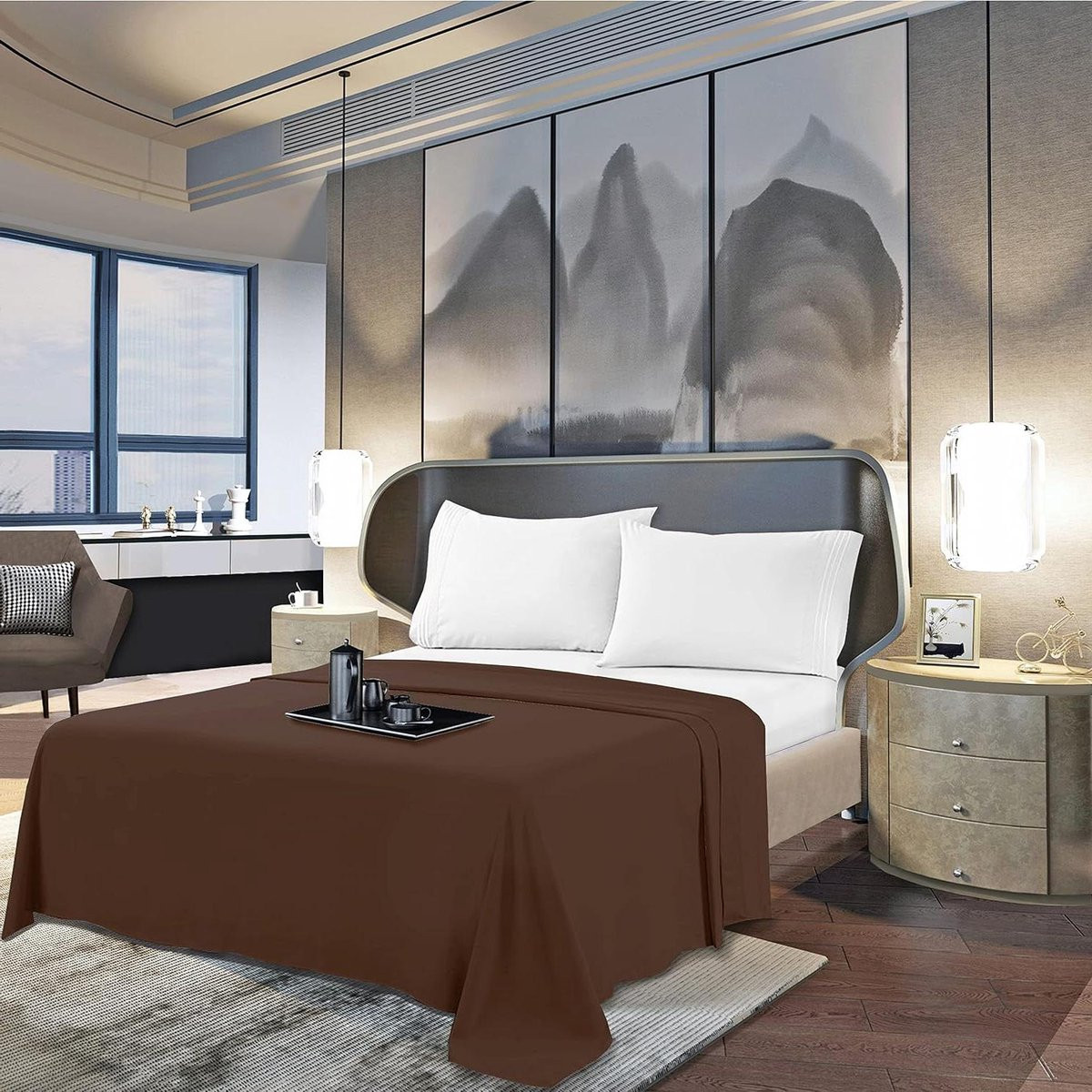 Bruin 2-persoons plat laken met 1800 draadtelling voor comfortabel slapen