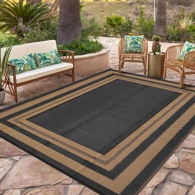 Garvee Outdoor Rug Waterproof Plastic Straw Reversible Patio Rug for RV Camping Porch Deck