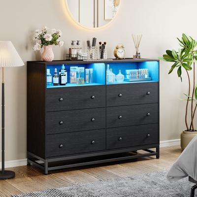 Garvee Modern 6-Drawer Dresser with LED Lights and Charging Station