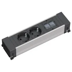 Bachmann Steckdoseneinheit Alu 3-fach (2x CAT5e + 2x Steckdose Strom)