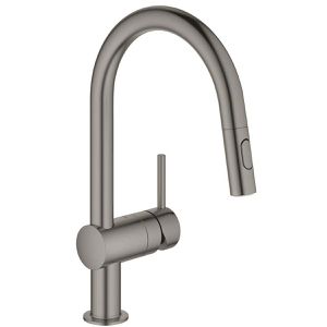 GROHE Küchenarmatur Minta 32321AL2, hard graphite gebürstet, Hochdruck, 360° schwenkbar, ausziehbarer Auslauf