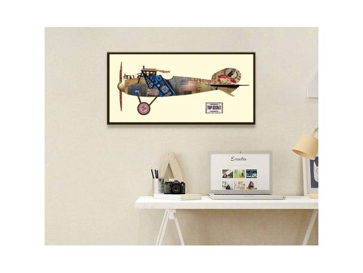 Bild Flugzeug colorful I Leinwand / Papier Rahmen: Massivholz Zeder, lackiert Grau/Beige 82 x 42 x 2cm