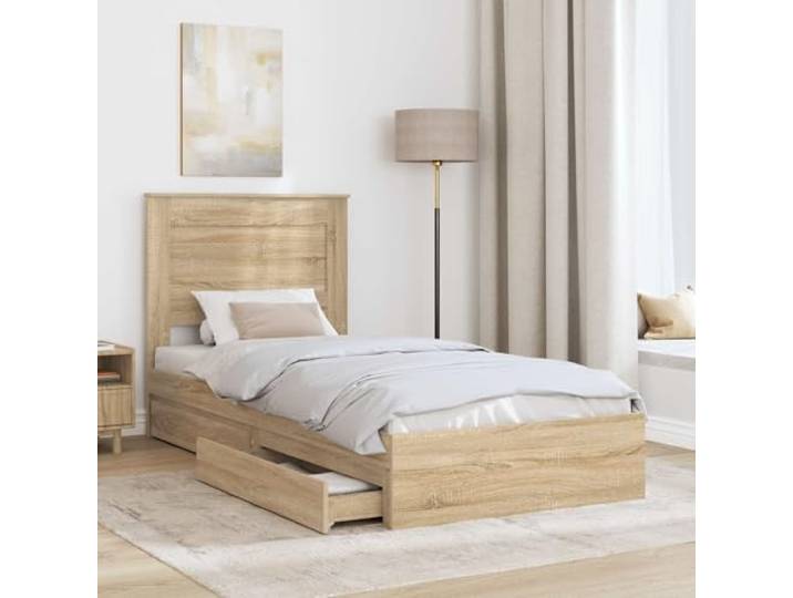 KTHLBRH Boxspringbett Eiche Sonoma 75 x 190 cm Technisches Holz, Lattenrost, versteckte Schubladen, modernes Design