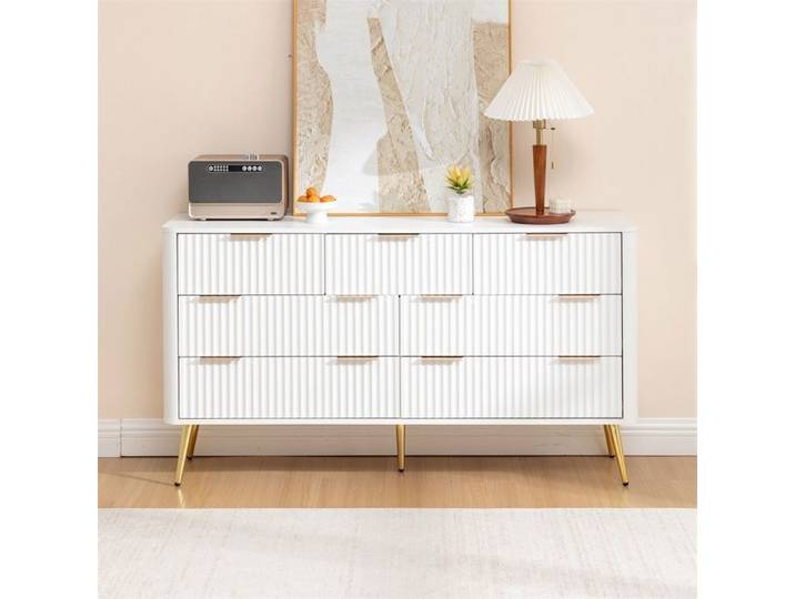 Commode de Chambre à 7 Tiroirs - Pieds Hauts Élevés 20cm - Meuble de Rangement - buffet de salon avec Poignées - Blanc