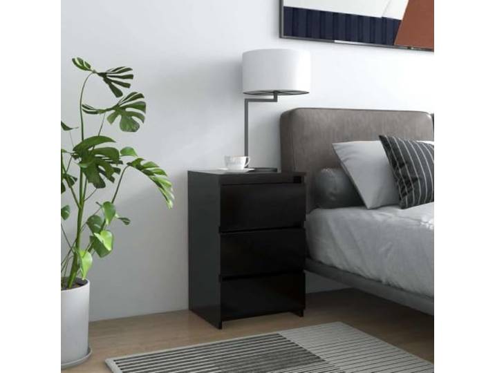 HEFZGDB Nachttisch Schwarz 40x35x62,5 cm Holzwerkstoff mit 3 Schubladen, Stauraum, formschöne Nachtkonsole, stabile Konstruktion, langlebig, einfach zu reinigen, Moderne
