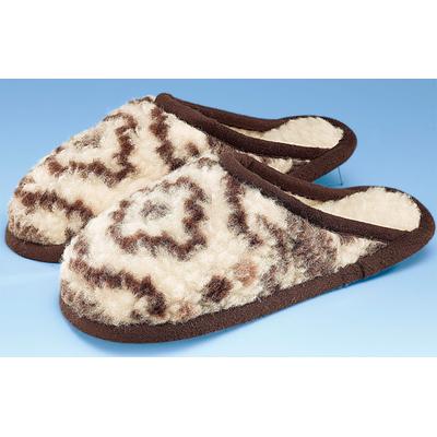 Pantoffel, Damen, Gr. 42/43, braun (braun, gemustert), Schuhe Pantoffeln Plüsch Hausschuh