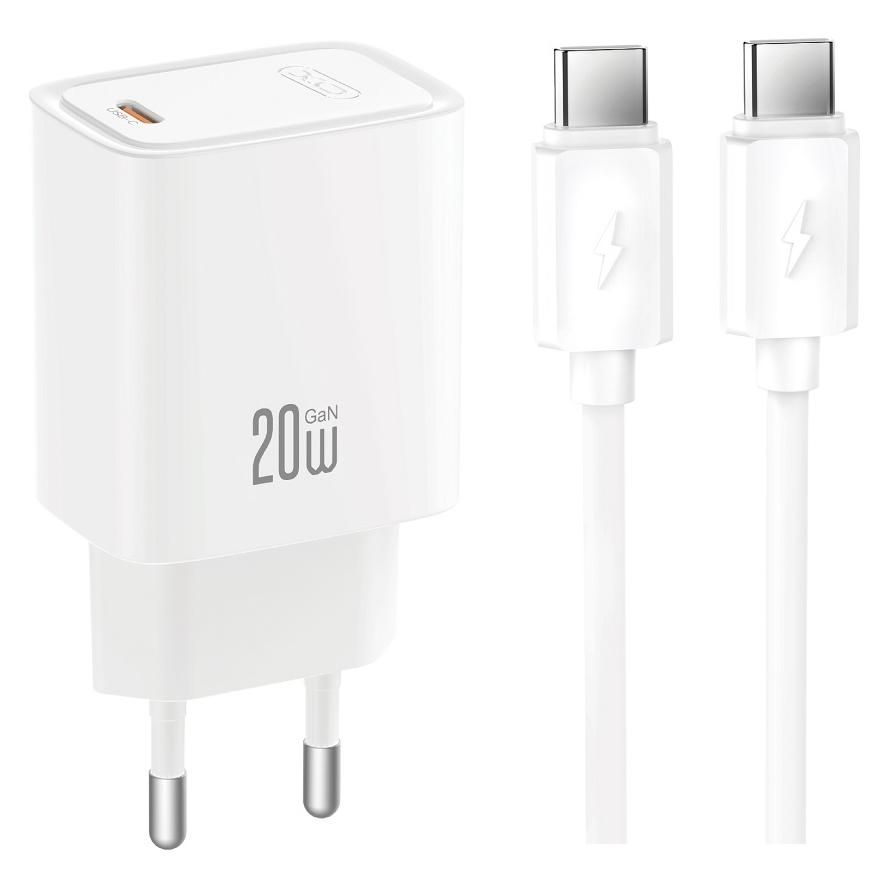 xO Steckdosenladegerät CE51 PD 20 W, 1x USB-C (weiss) + USB-C-zu-USB-C-Kabel (20 W, 1 Port) (77388521)