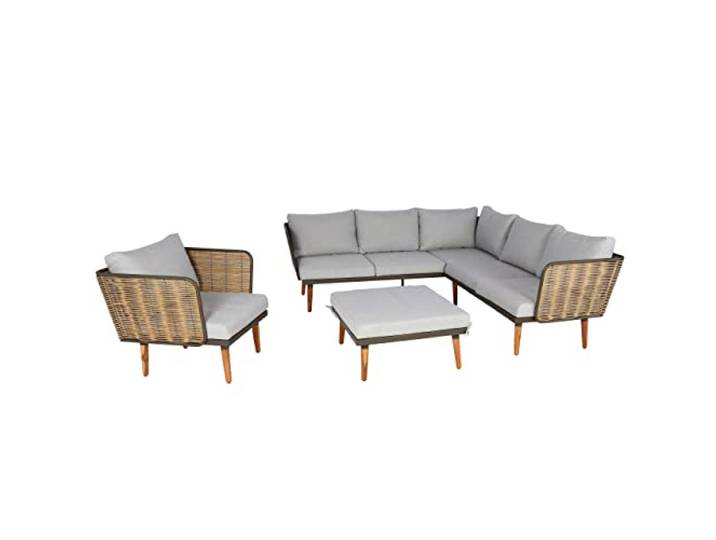 Mendler Gartengarnitur HWC-L31 Metall - hellgrau Garnitur, Lounge-Set, Sofa, Outdoor, Spun-Poly, Poly-Rattan
