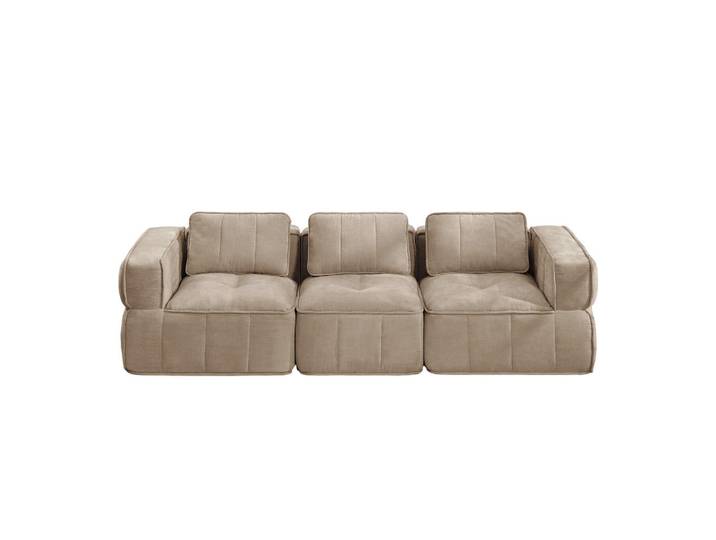 Komhtom 3-Sitzer-Sofa, minimalistisch, Polyester-Sandfarben, Mode, 93x67x271 cm, Wohnzimmer, Sofas & Couches, Sofas, 3-Sitzer Sofas