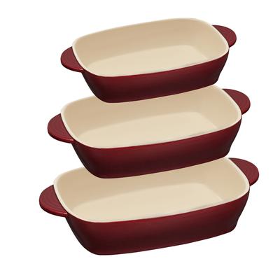 Backform RESTO KITCHENWARE "FORNAX Auflaufform-Set, 3-teilig, aus Keramik, rechteckig", rot, Keramik, Küchenformen, Kratzbeständig