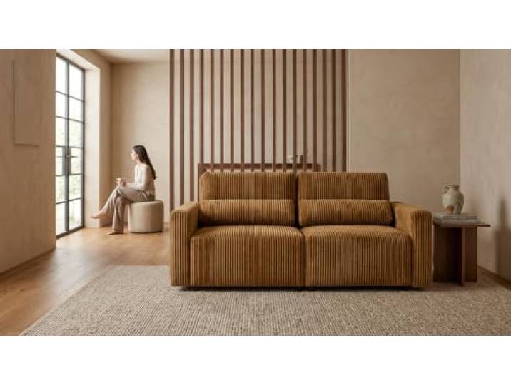 2-Sitzer-Sofa, ausklappbar, mit Stauraum, schwarz, Cord, Komo Family Möbel
