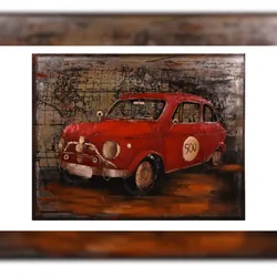 DELUKE 3D-Metallbild rotes Auto Stahl Bunt 7x80x100cm Wandbild Wohnzimmerbild Dekobild Flur Büro