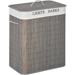 STILVORA Wäschekorb 52x32x63 cm mit Deckel und 2 Fächern Grau, Bambus Wäschesammler 100 L faltbar, herausnehmbarer waschbarer Beutel, Griffe