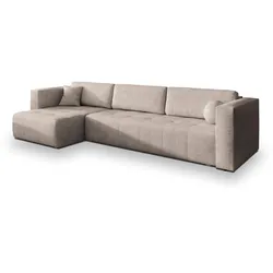 ECKSOFA OLVERA Beige Geflochtener Stoff mit Schlaffunktion